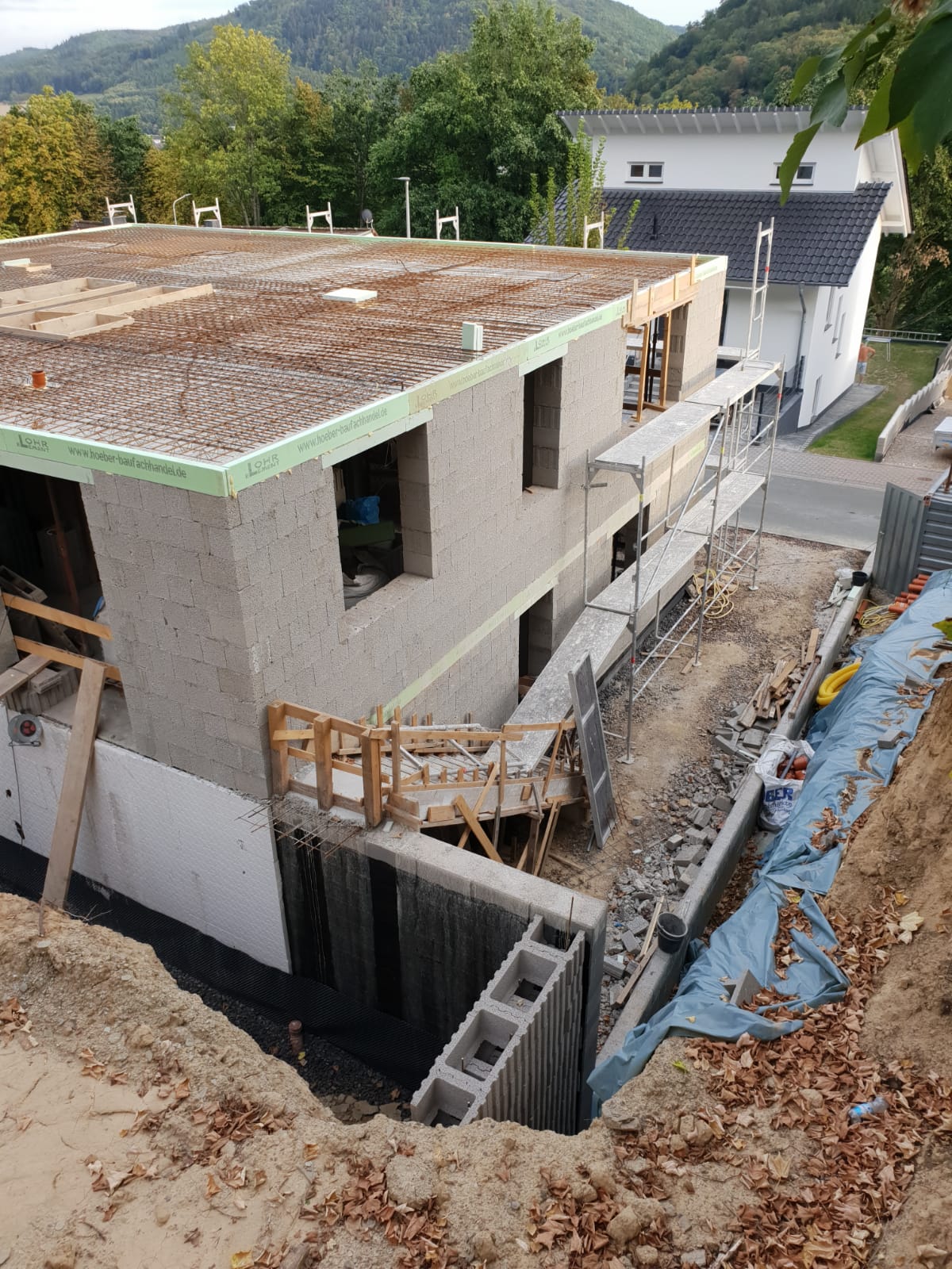 Ansicht Obergeschossdecke (Bewehrung) vom Neubau eines Einfamilienhauses (Hanglage) bei Koblenz (Rheinland-Pfalz)