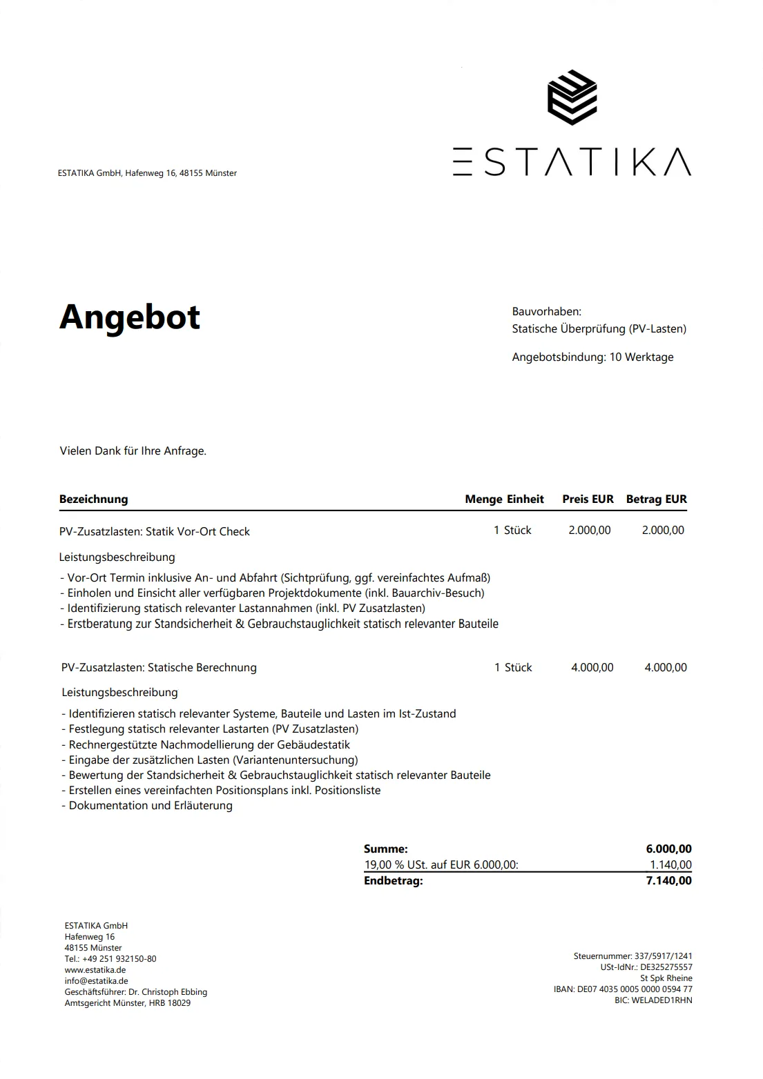 Festpreis-Angebot PV-Statik